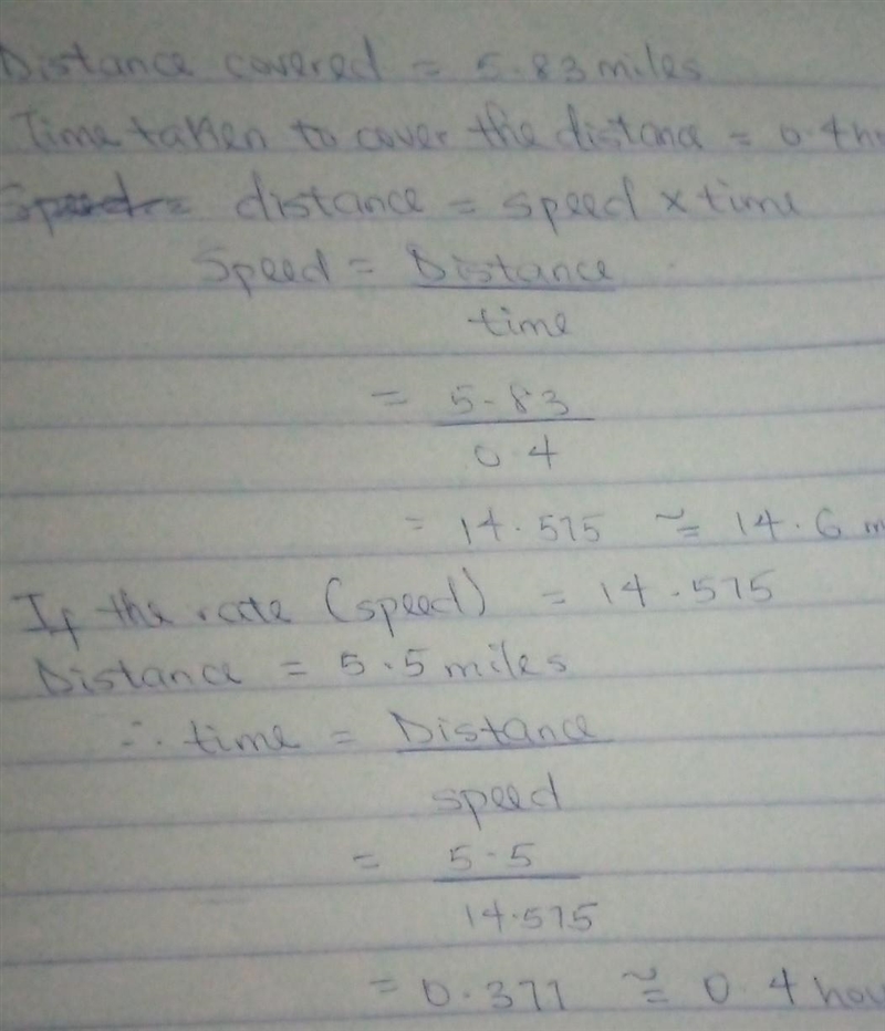 A cyclist rode 5.83 miles in 0.4 hours. How fast was she going in miles per hour? At-example-1