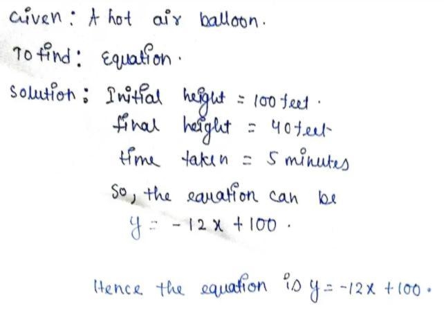 a hot air balloon is currently 100 feet above the ground. After 5 minutes, the hit-example-2