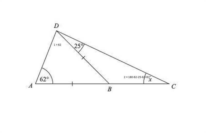 In the diagram, ABC is a straight line. Work out the size of the angle marked x.-example-1