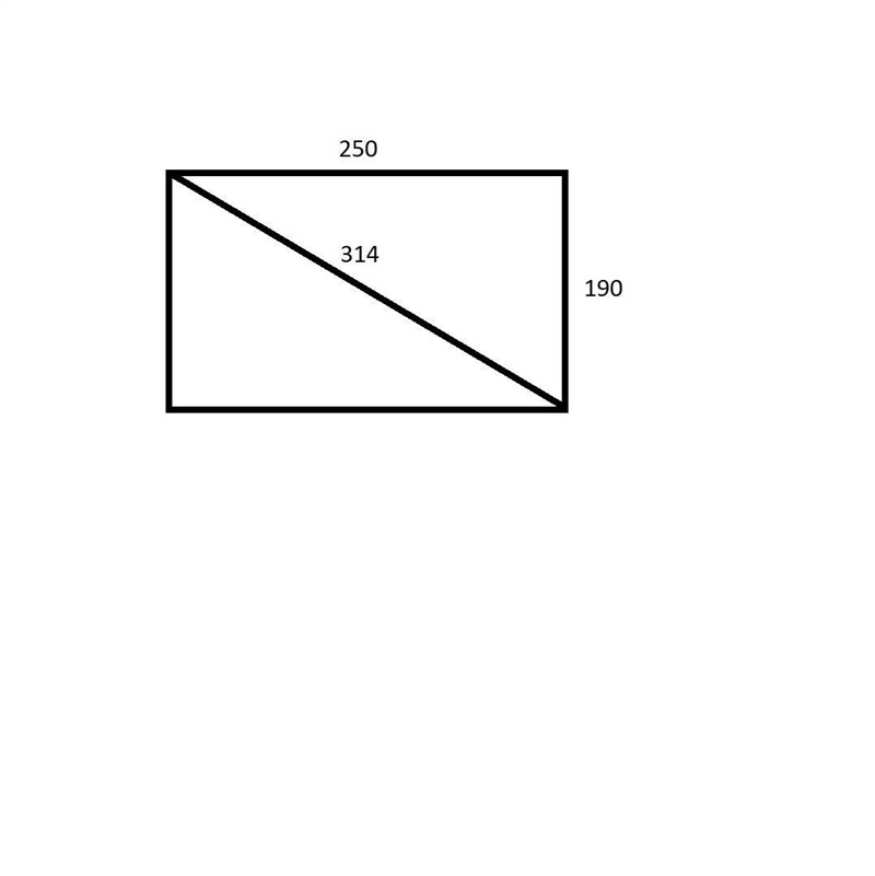 A rectangular field is 250m by 190m. How far is it across diagonally?-example-1