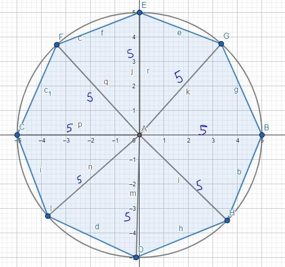 What is the area of a regular octagon inscribed in a circle of radius 5 meters?-example-3