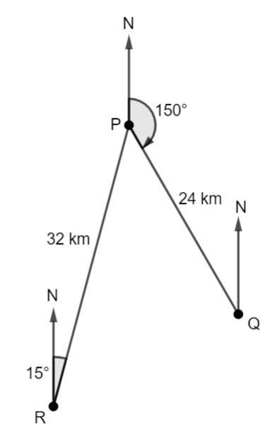 The bearing of Q from P is 150 0 and the bearing of P from R is 015 0 . If Qand Rare-example-1