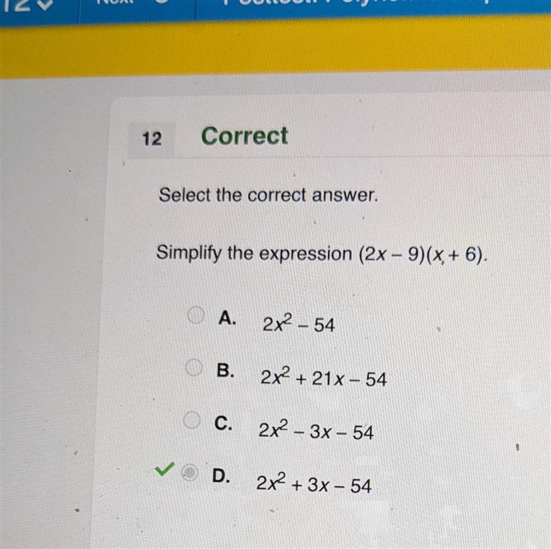 Simplify the expression (2x-9)(x+6)-example-1