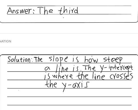 When looking at a graph of two lines, we can tell where the solution to the system-example-1