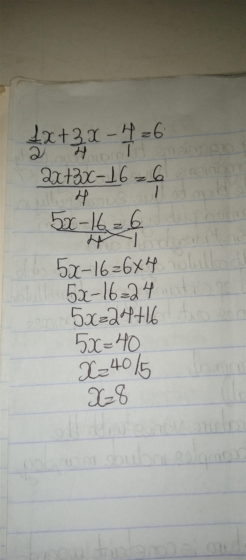 Solve: 1/2x + 3/4x -4 = 6 (ANSWER QUICK)-example-1