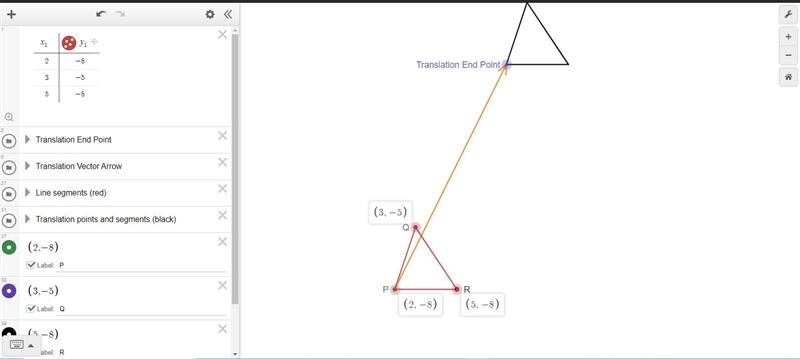 Draw the preimage and image of the triangle under a translation along (-2,8)Triangle-example-1