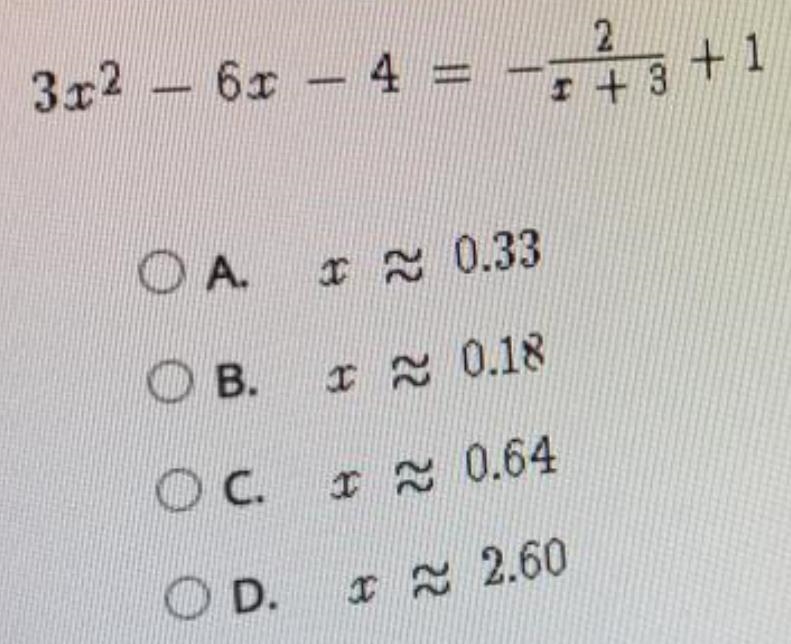 Using graphing, what is the approximate solution of this equation? 3x3xx^(2) -6x-4=(2)/(x-example-1