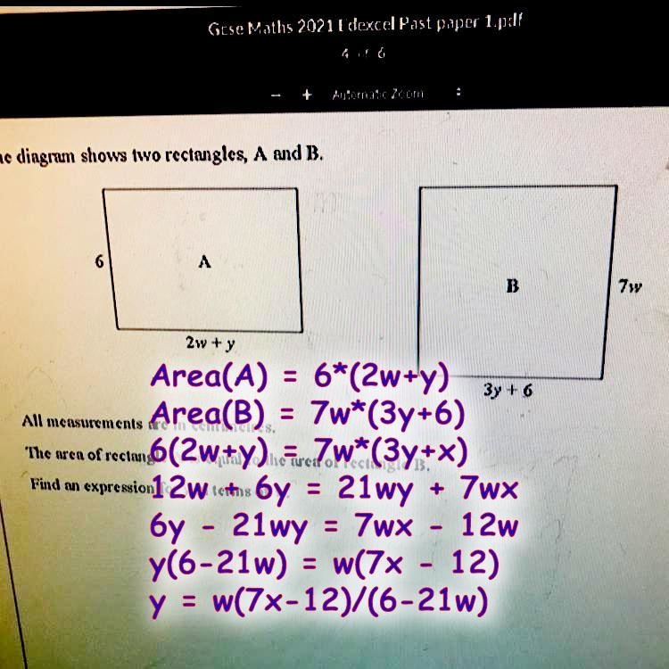 Find an expression for y in terms of w.-example-1