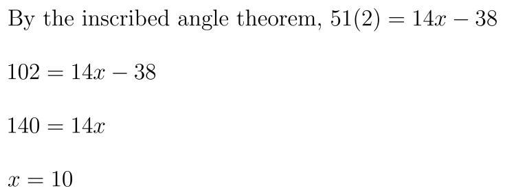 Find the value of x. E D 51° G (14x – 38) F-example-1