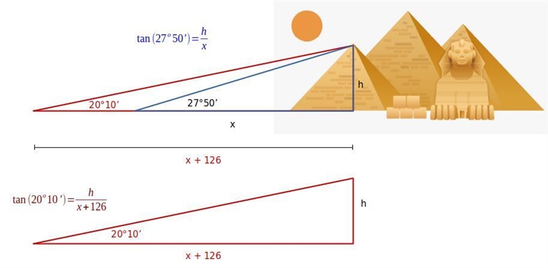 The angle of elevation from a point on the ground to the top of a pyramid is 27 degrees-example-1