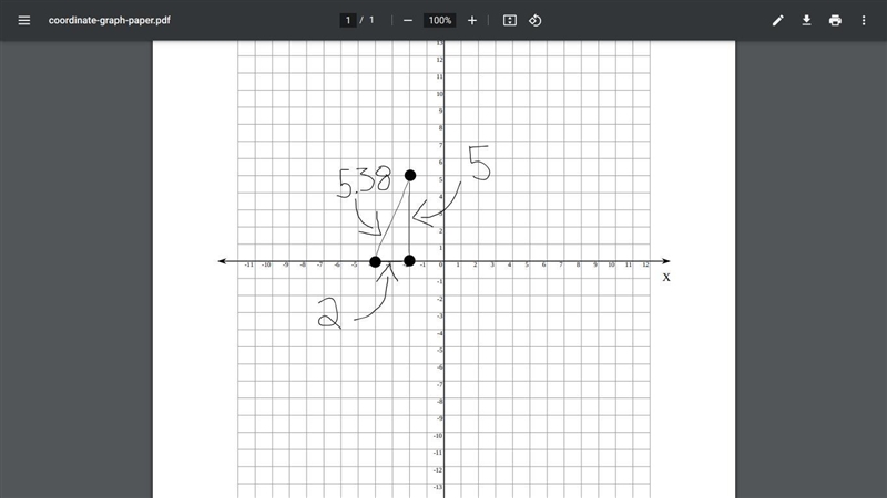 A triangle, ABC, has coordinates A (-2, 0), B (-2, 5) and C (-4, 0). What is the length-example-1