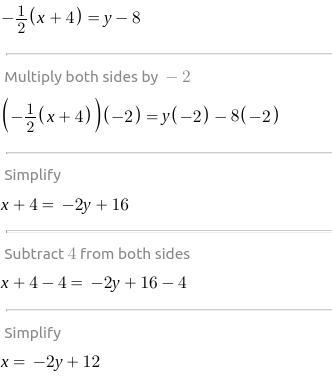 How to solve step by step y-8=-1/2(x+4)-example-1