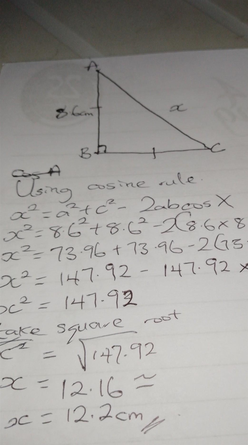 Work out the length of x. Give your answer rounded to 3 significant figures. 8.6 cm-example-1