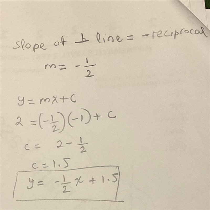 Find the equation of the line that passes through (-1,2) and is perpendicular to y-example-1