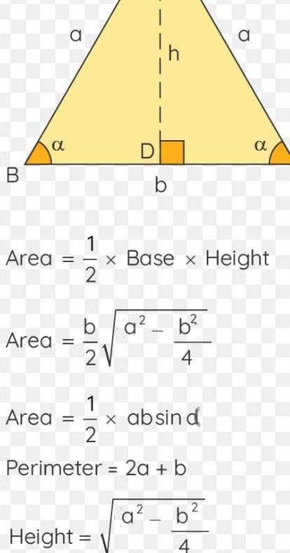 Write down the formula to calculate the area of an isosceles triangle whose equal-example-1