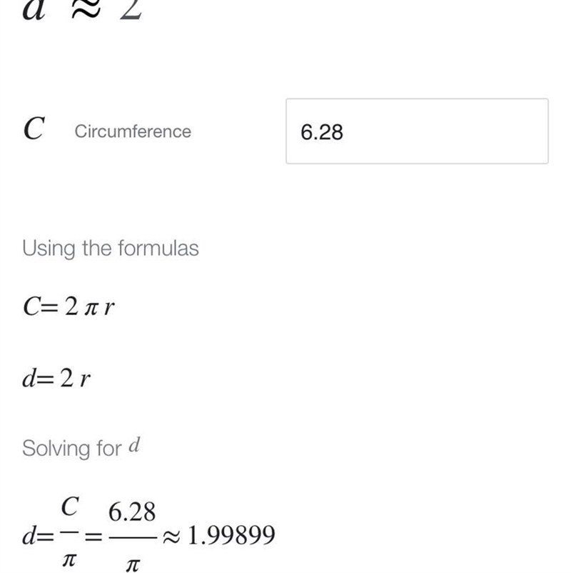 The circumference of a circle is 6.28 millimeters. What is the circle's diameter? plsssss-example-1