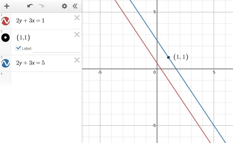 Write the equation of a line which is parallel to 2y + 3x = 1​-example-1