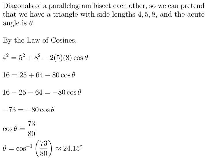 The lengths of the diagonals of a parallelogram are 10 feet and 16 feet. If one side-example-1