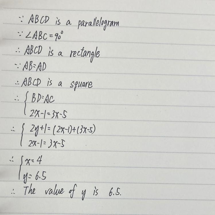 Please help! Find the value of x and y for the following parallelogram.-example-1