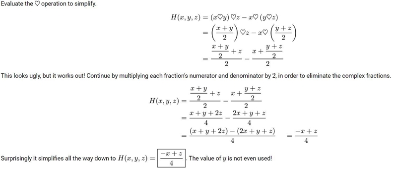 Define operation $\heartsuit$ so that \[ a \heartsuit b = \dfrac{a + b}{2}. \] Let-example-1