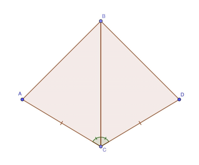 Triangles a b c and d b c share common side b c. sides a c and c d are congruent. in-example-1