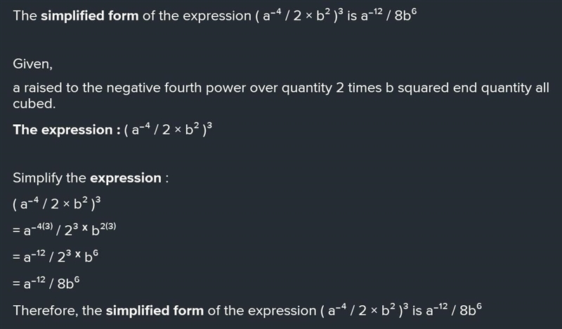 Simplify a raised to the negative third power over quantity 2 times b raised to the-example-1