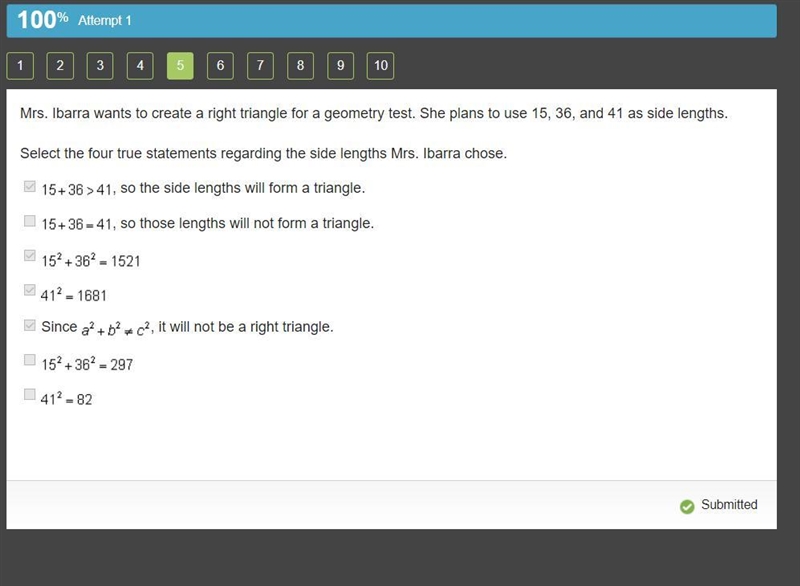 Mrs. Ibarra wants to create a right triangle for a geometry test. She plans to use-example-1