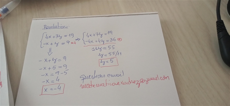 2. Which values of x and y make the system of linear equations true? 4x + 7y=19 y-example-1