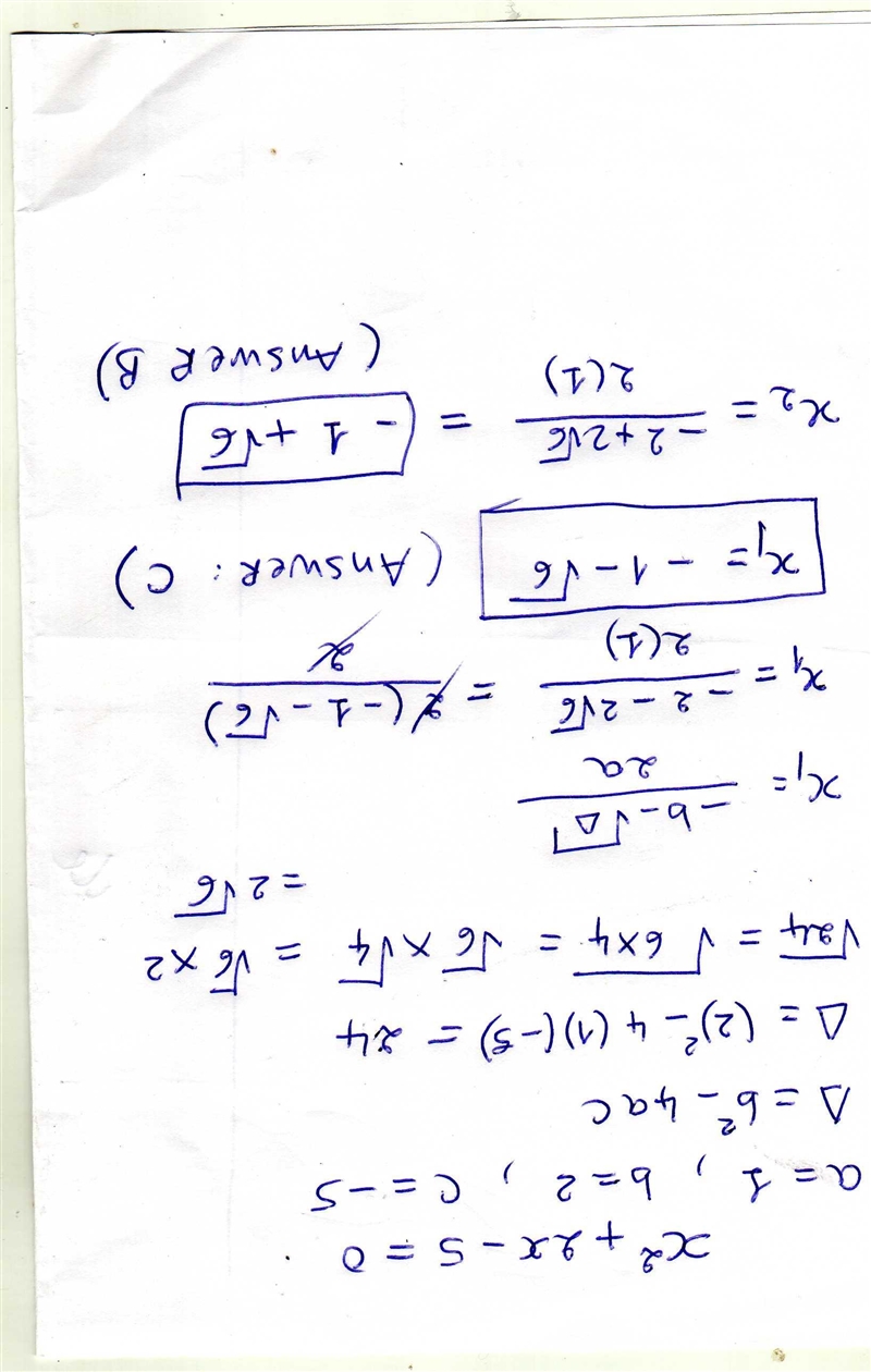 HELP ASAP!! Select the two values of x that are roots of this equation. x²+2x-5=0 A-example-1