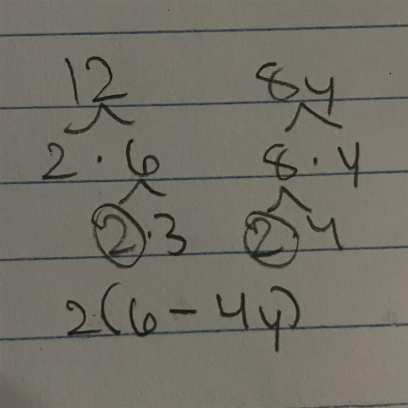 Factor the expression using GFC. 1. 12(y-8)​ give explanation pls-example-1