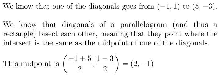 The vertices of a rectangle are Q ( − 1,1 ) , R ( 5,1 ) , S ( 5, − 3 ) , and T ( − 1, − 3 ). What-example-1