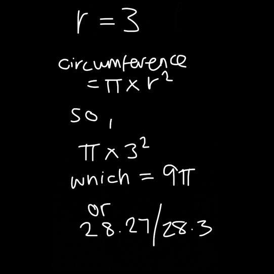 The radius of a circle is 3 kilometers. What is the circle's circumference? r=3 km-example-1