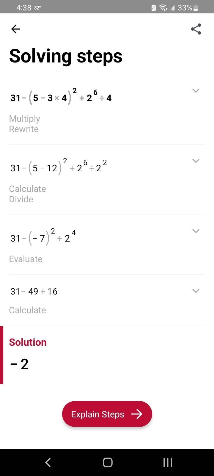 31-(5-3*4)^2+2^6➗4 Ill give 30 points to whoever can answer my question-example-1