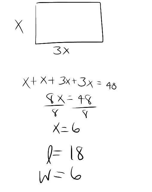 The length of a rectangle is three times its width. If the perimeter of the rectangle-example-1