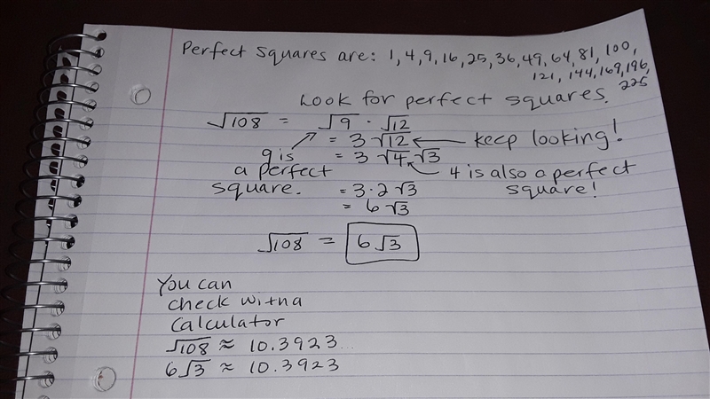 Simplify, Remove all perfect squares from inside the square root. V108-example-1