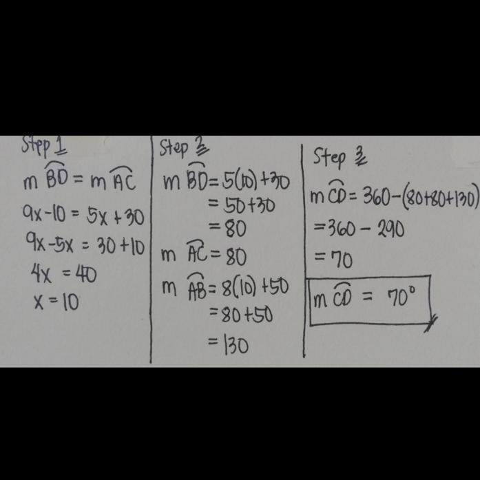 Given circle O with AB || CD. MAB = 8x +50, MAC = 5x +30, mBD=9x - 10-example-1