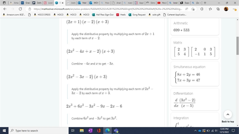 Expand and simplify (2x + 1)(x-2)(x + 3) Optional working + Answer +-example-1