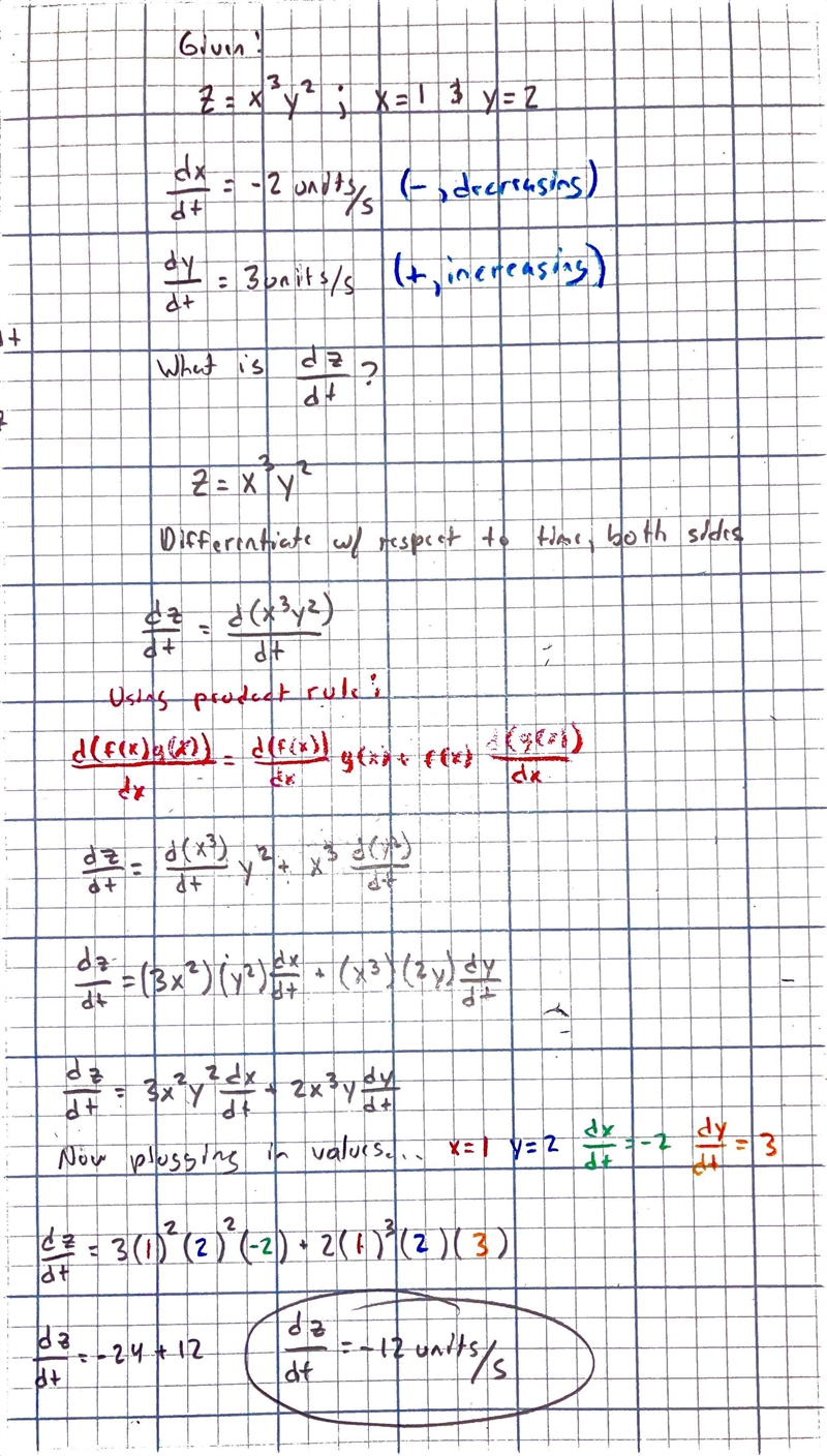 Suppose that z= x3y2, where both x and y are changing with time. At a certain instant-example-1