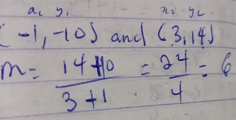 What is the slope intercept form of the linear equation -1,-10 and 3,14-example-1