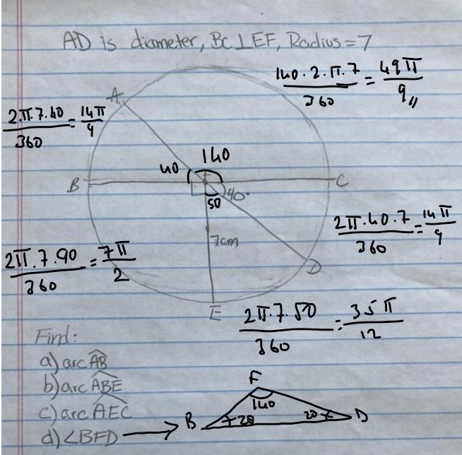 I need help to find the measures and lengths of these arcs-example-2