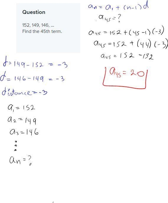 152, 149, 146, ... Find the 45th term.-example-1