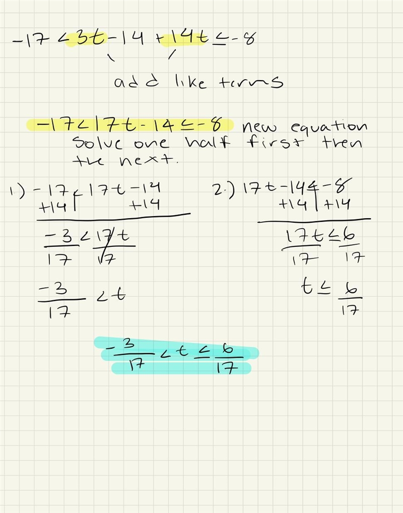 Solve for t. -17 < 3t-14 + 14ts -8-example-1