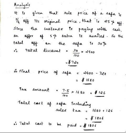 A furniture store has a sale during which the sale price of a sofa is ¼ off its original-example-1