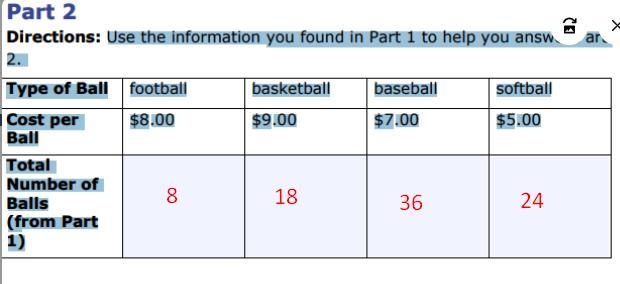 Use the information you found in Part 1 to help you answer Part2.Type of Ball football-example-2