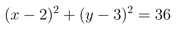 Find the equation of the circle whose center is at (2,3) and radius is 6-example-1