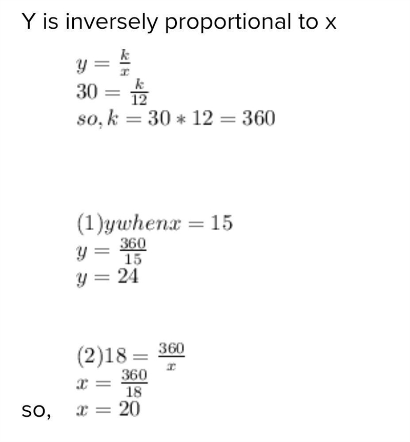 If x varies inversely with y, y = 30 and x = 12. What is the value of the constant-example-1