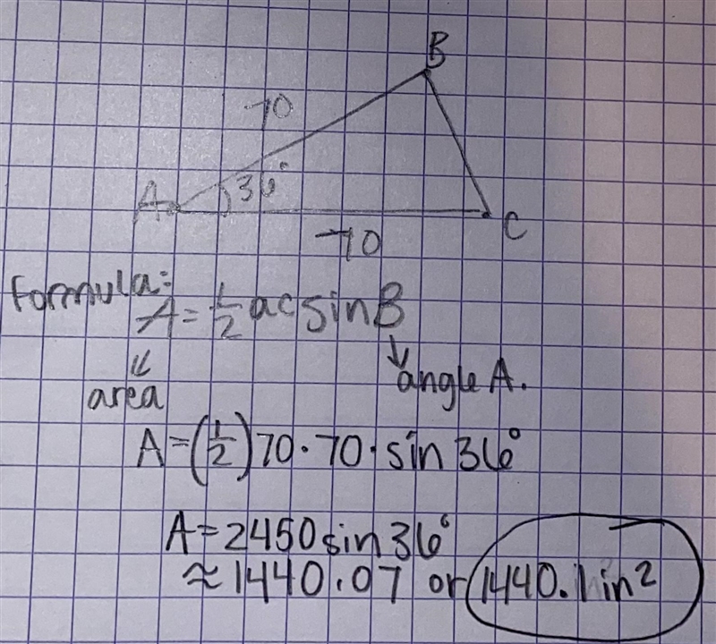 What is the area of ΔABC to the nearest tenth of a square inch? PLEASE SHOW WORK!-example-1