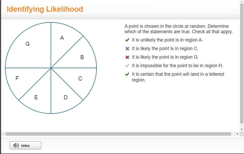 A spinner with 7 equal parts labeled g, a, b, c, d, e, f. a point is chosen in the-example-1