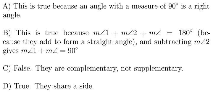 The measure of ∠2 is 90°. Which of the following statements is not true about the-example-1