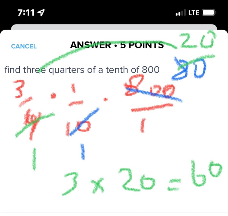 Find three quarters of a tenth of 800-example-1